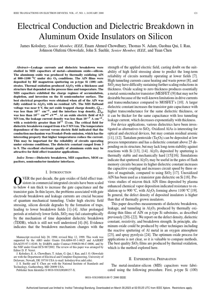 Electrical Conduction and Dielectric Breakdown in Aluminum Oxide