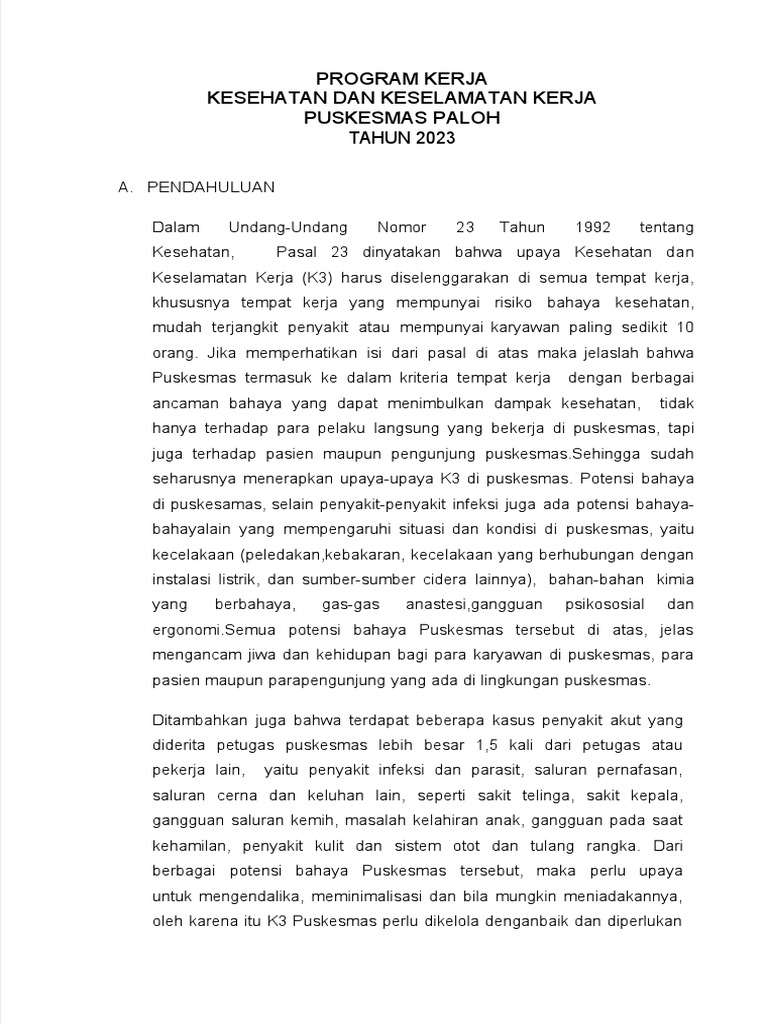 Program K3 Puskesmas Paloh 2023 | PDF