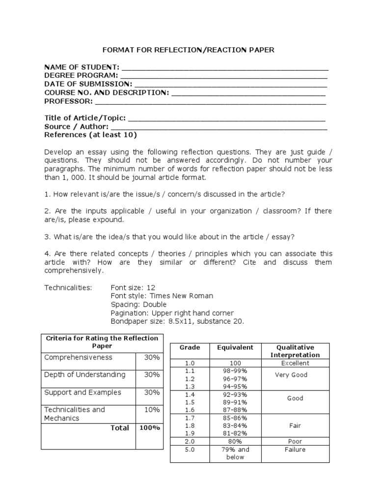 Format For Reflection Paper | Download Free PDF | Essays