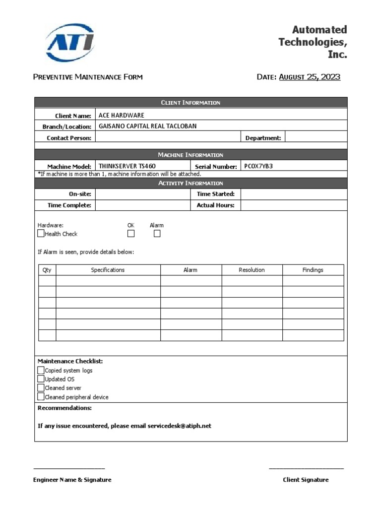 Ace Hardware Tacloban Maintenance Report | PDF
