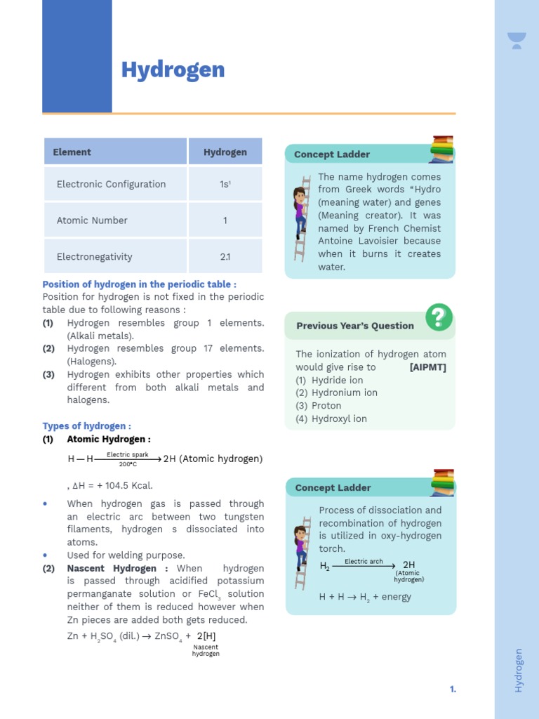 Hydrogen Notes | PDF | Hydride | Hydrogen