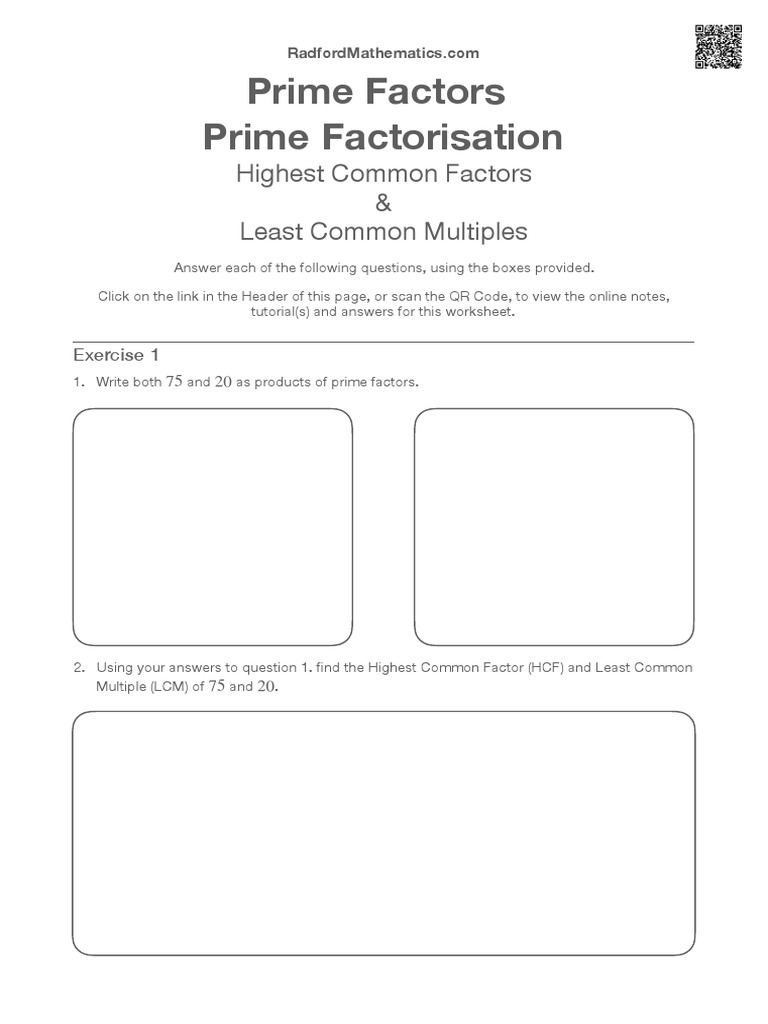 Prime factorisation hcf lcm worksheet 1 pdf algebra elementary