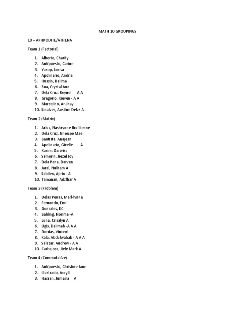 Math 10 Groupings | PDF