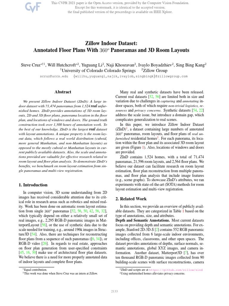 Cruz Zillow Indoor Dataset Annotated Floor Plans With 360deg Panoramas