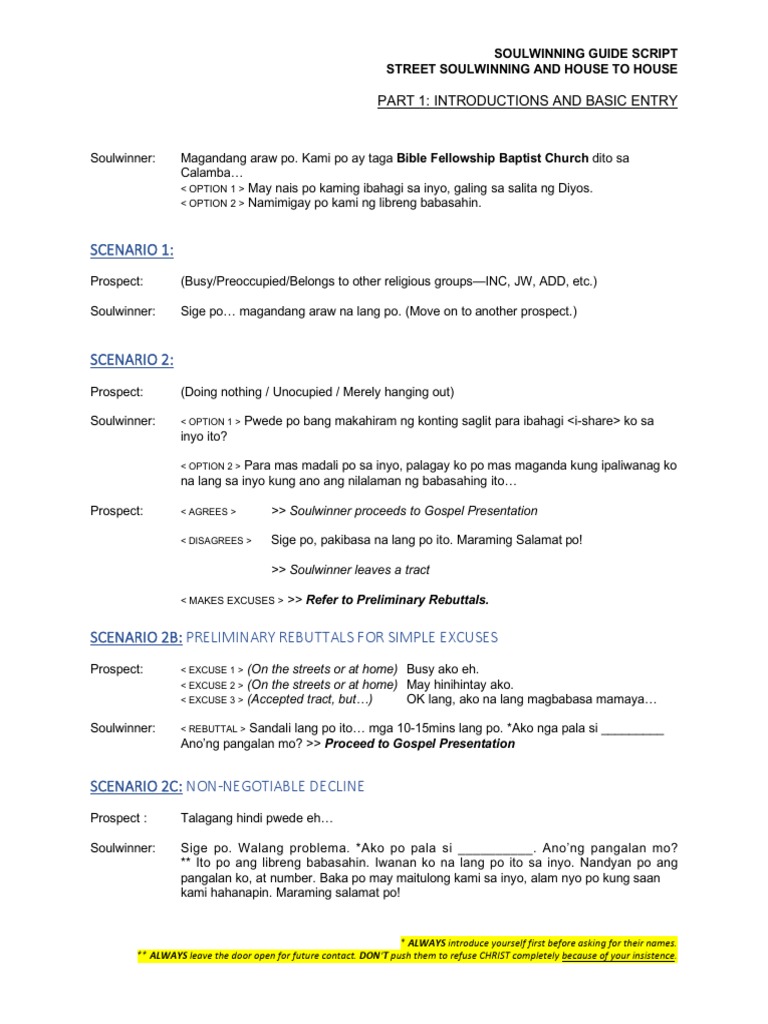 Soulwinning Script for Baptist Outreach | PDF
