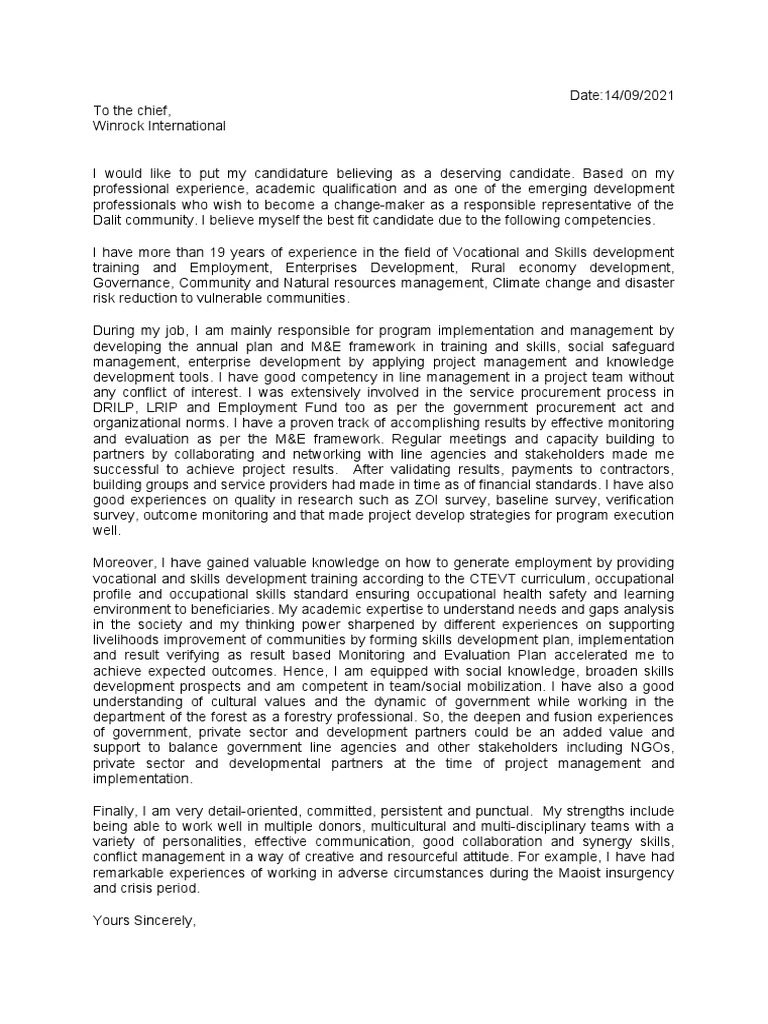 MEL Specialist - Cover Letter | PDF