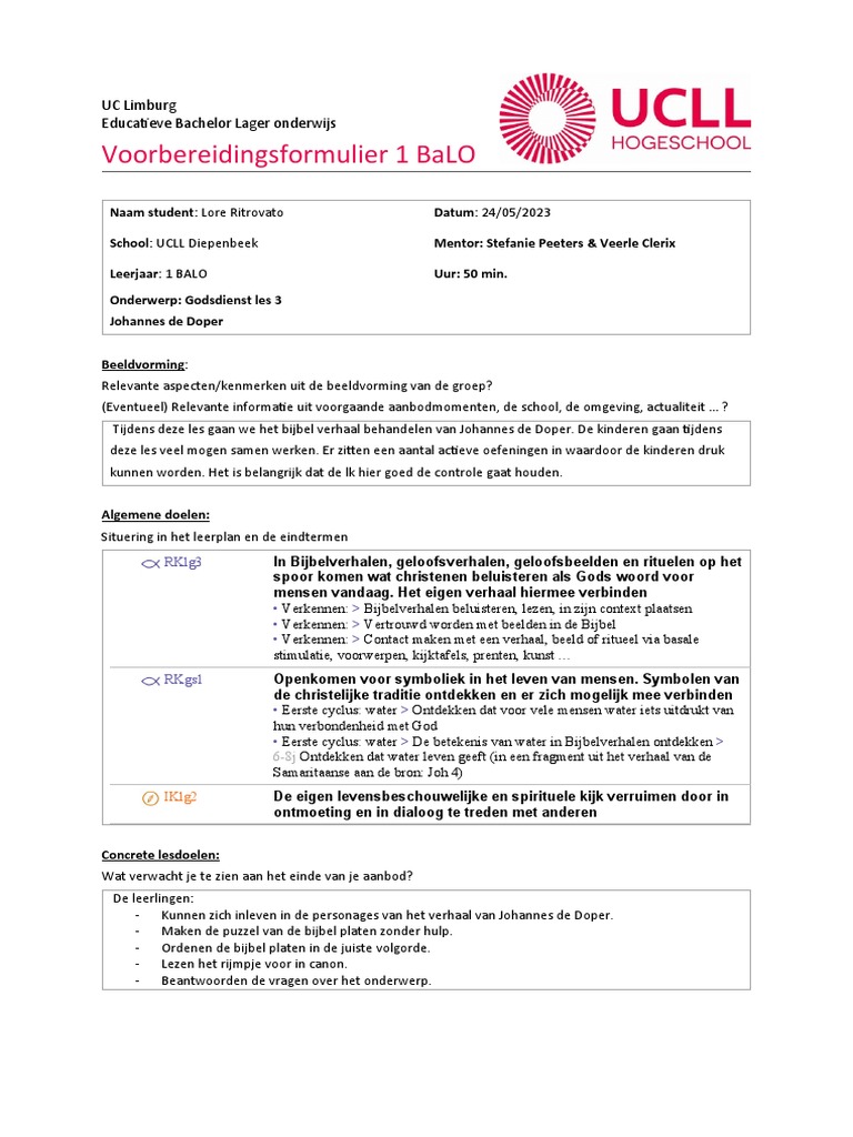 Johannes de Doper Lesvoorbereidingsformulier | PDF, image size:768x1024
