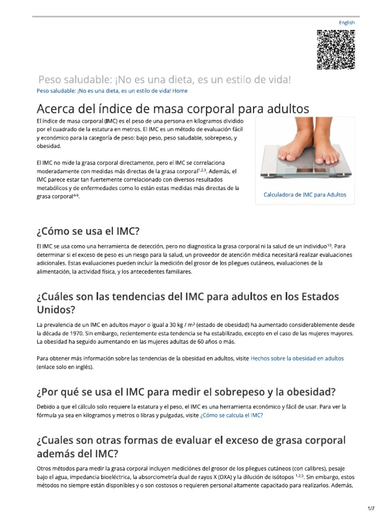 Acerca Del Índice de Masa Corporal para Adultos - CDC - Gov | PDF