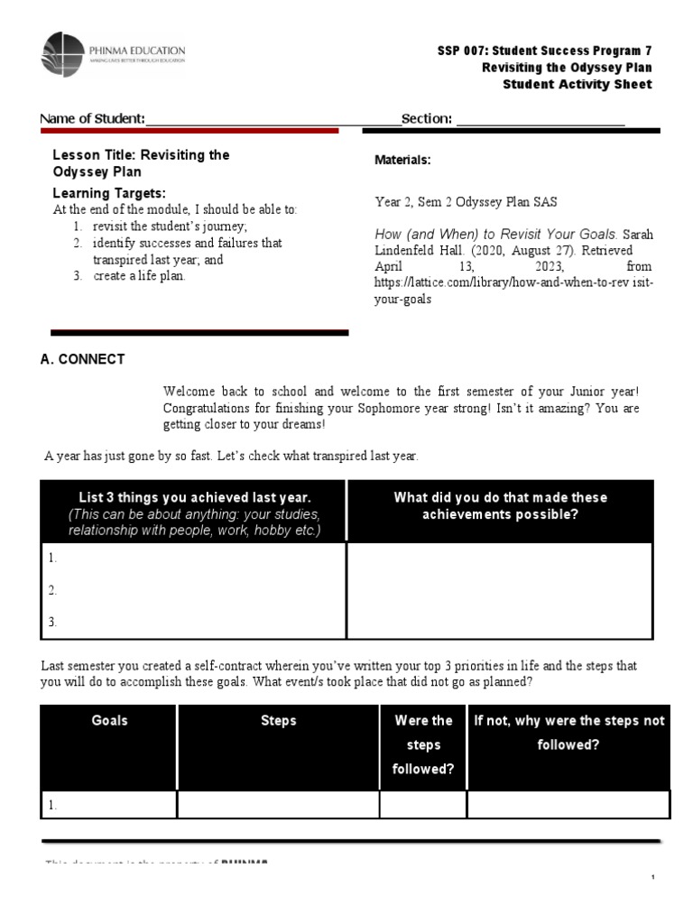 SAS1ODYSSEYPLAN (Q PDF Cognition Cognitive Science