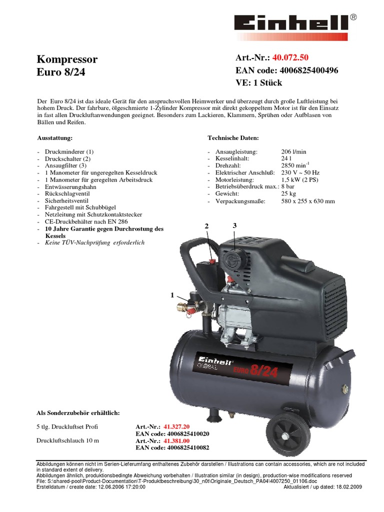 Einhell Global Euro 8:24 - Producktdatenblatt | PDF