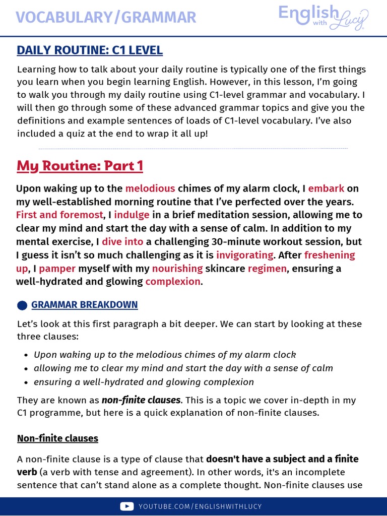 Daily Routine C1 Level | PDF | Clause | Adjective