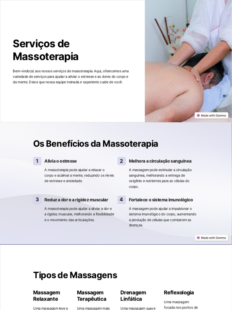 Serviços de Massoterapia e Benefícios | PDF | Massagem | Medicina Clínica