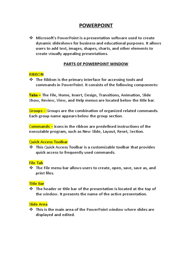 Parts of Powerpoint, PDF, Window (Computing)