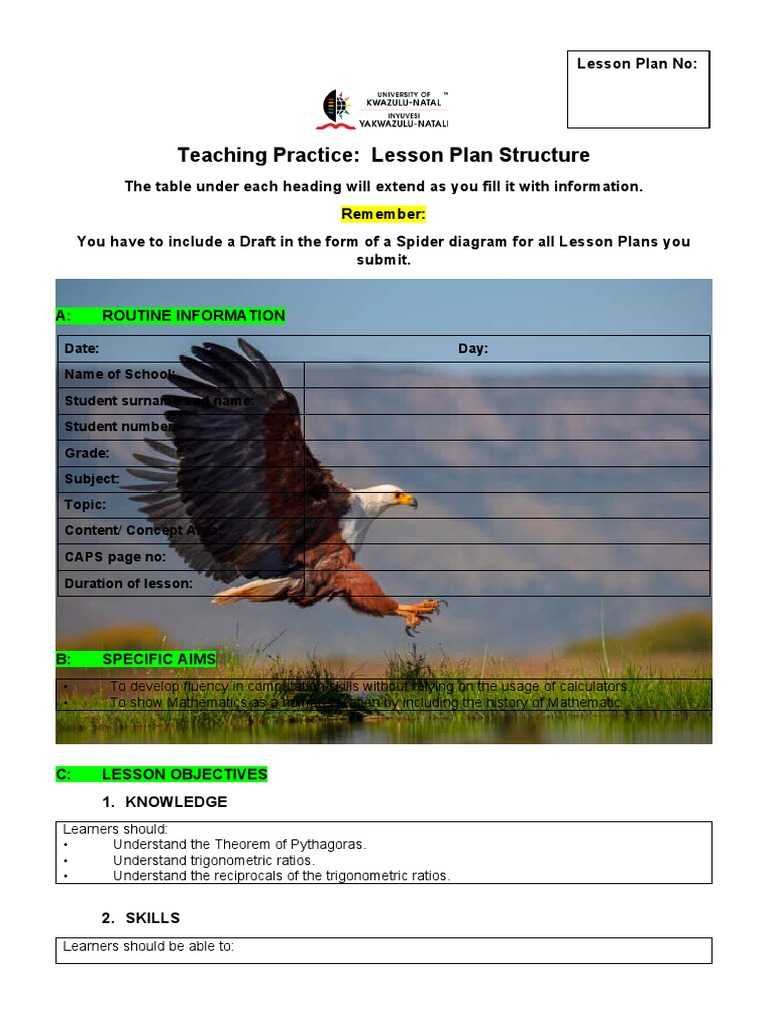 Assignment lesson plan template for creating lesson plans during on