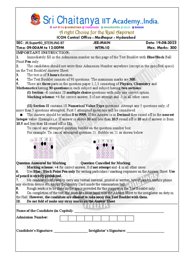 Sri Chaitanya JEE Exam Sample Paper | PDF | Collision | Sodium