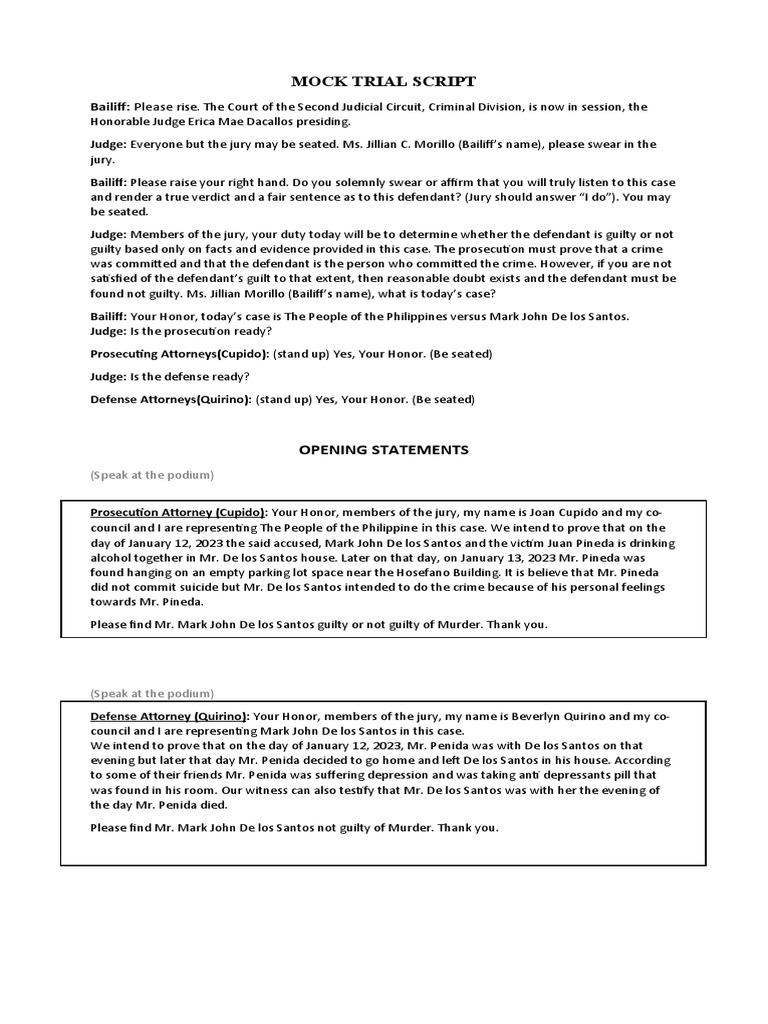 Mocktrial Script | Download Free PDF | Fingerprint | Verdict