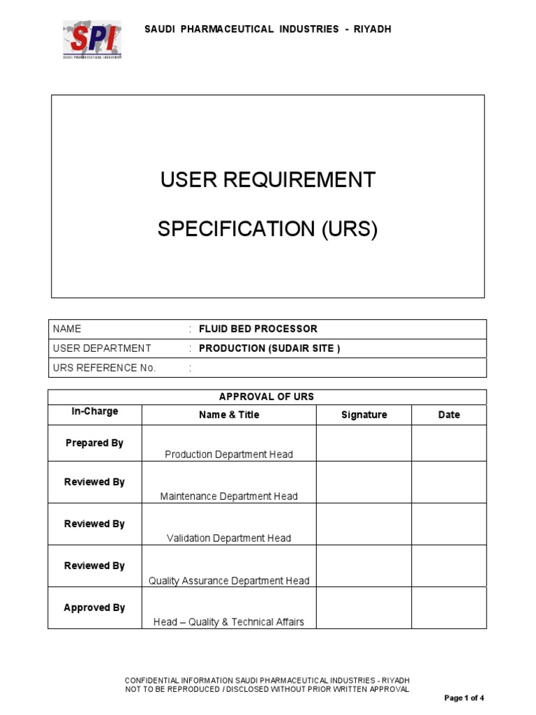 Fluid Bed Processor User Requirements | PDF | Verification And ...