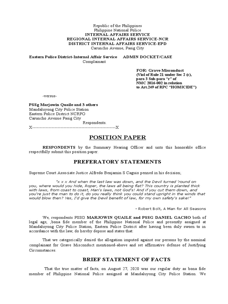 Position Paper on Grave Misconduct Case | PDF | Burden Of Proof (Law ...