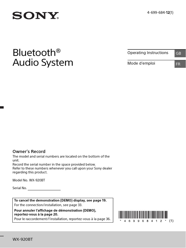 Sony Wx920bt en PDF Smartphone Bluetooth