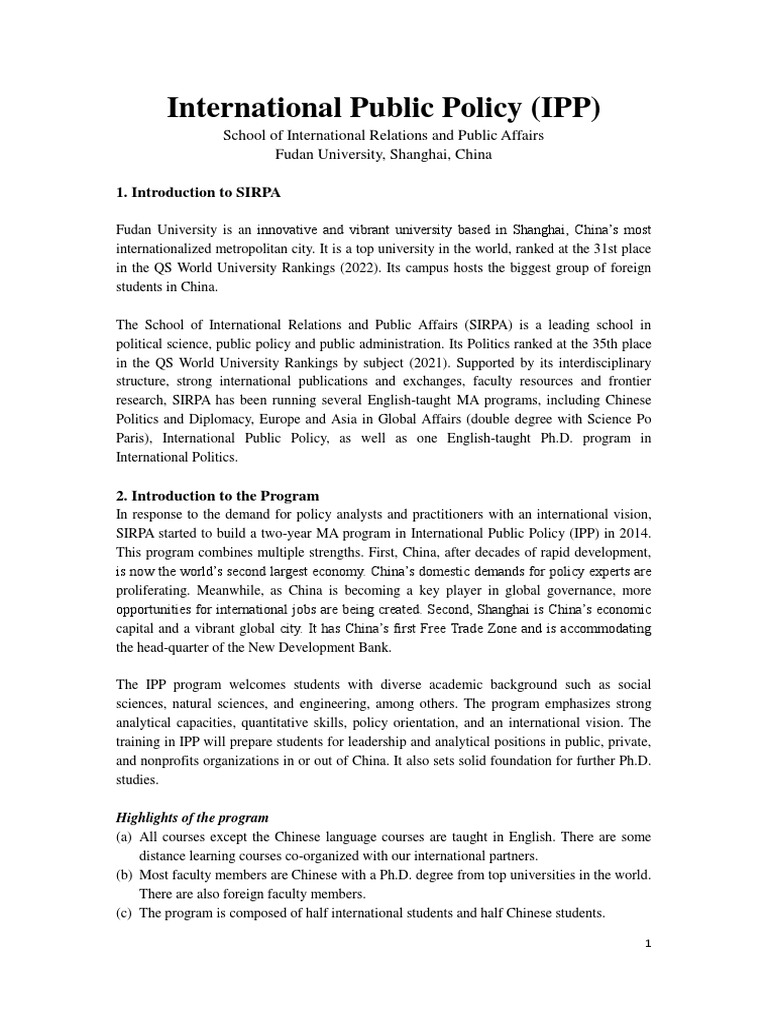 Fudan University MA in International Public Policy | PDF