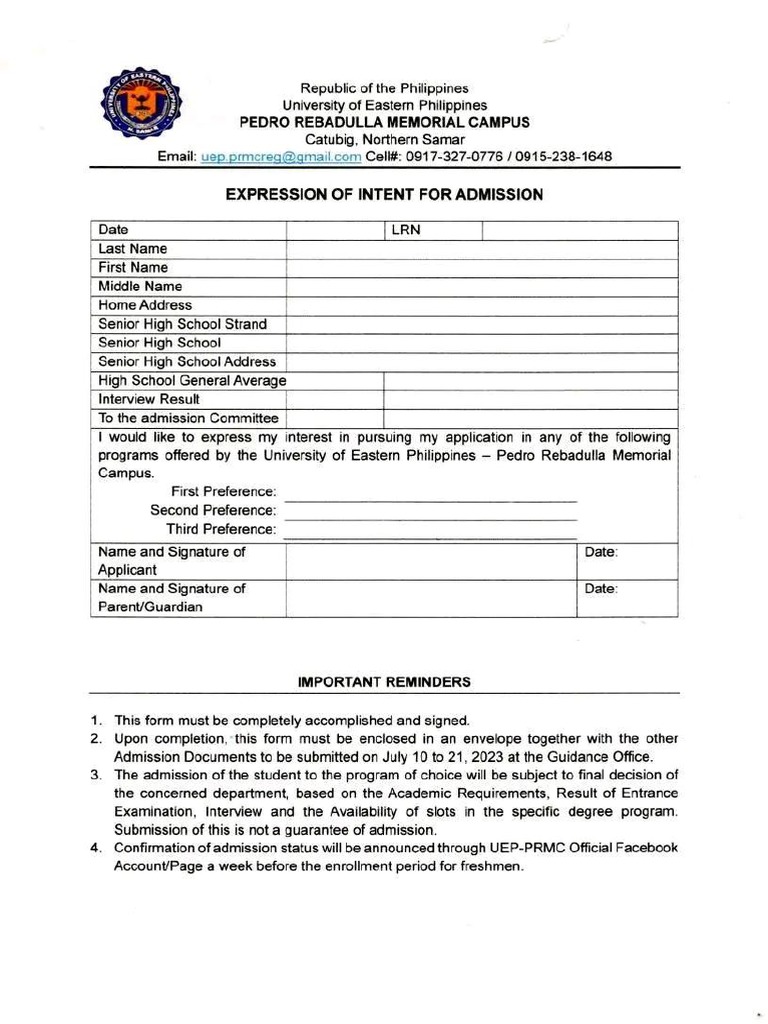 Uep Admission | PDF