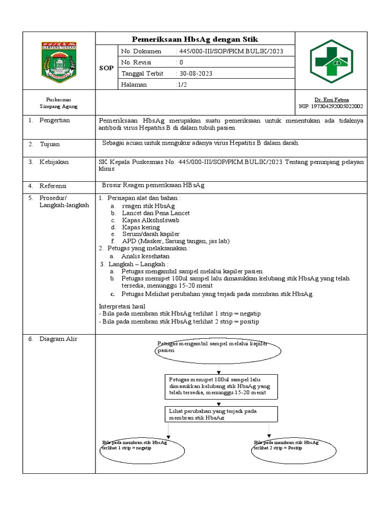 SOP Pemeriksaan HBsAG Stik Print Print2 | PDF