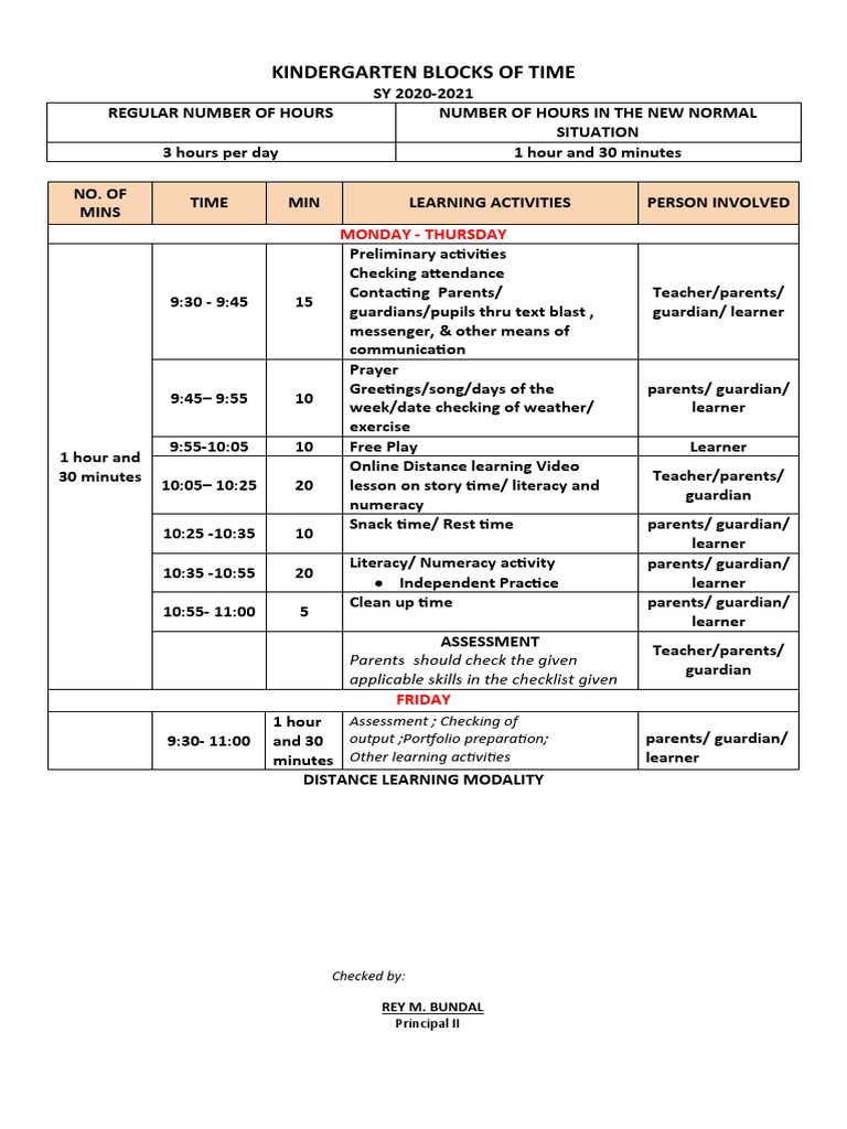 Kindergarten Blocks of Time PDF