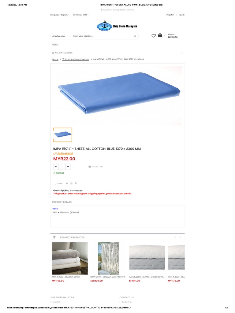 IMPA 150141 - SHEET, ALL COTTON, BLUE, 1370 X 2300 MM | PDF ...