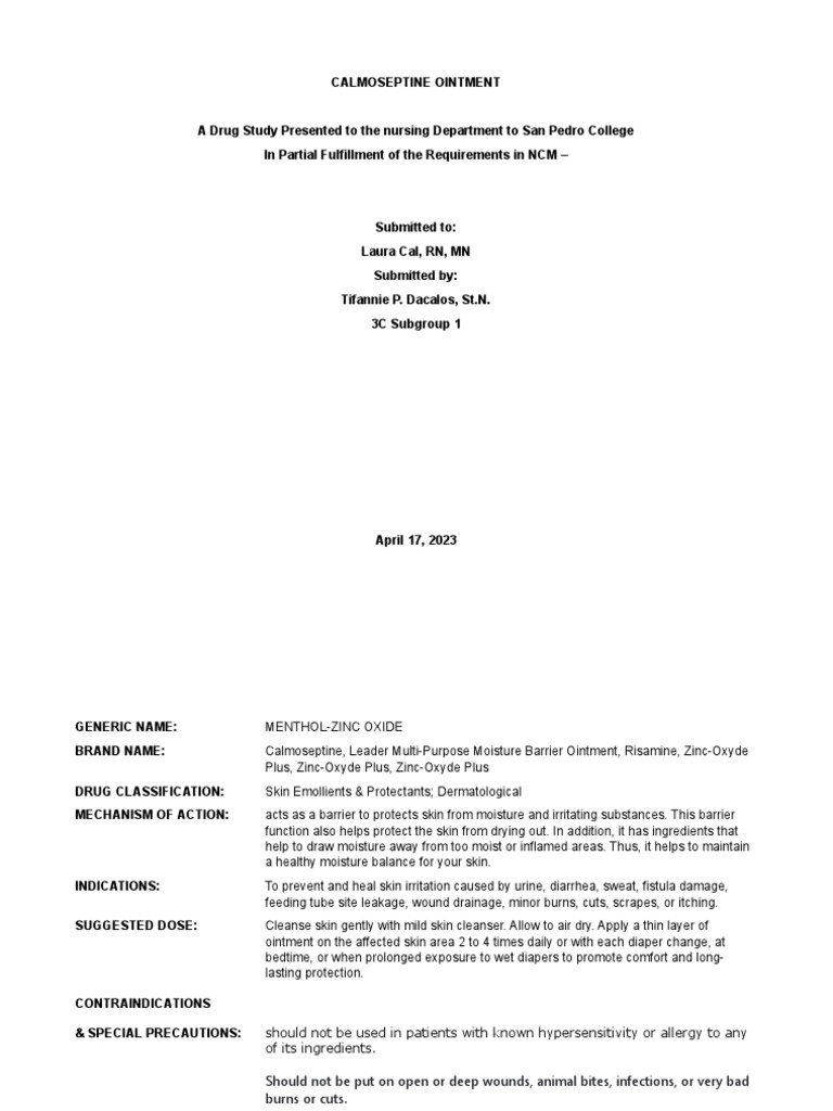 Calmoseptine Ointment PDF