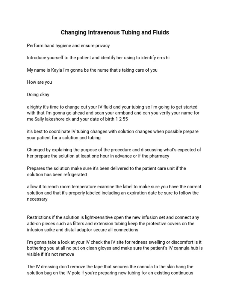 Changing Intravenous Tubing and Fluids PDF Intravenous Therapy