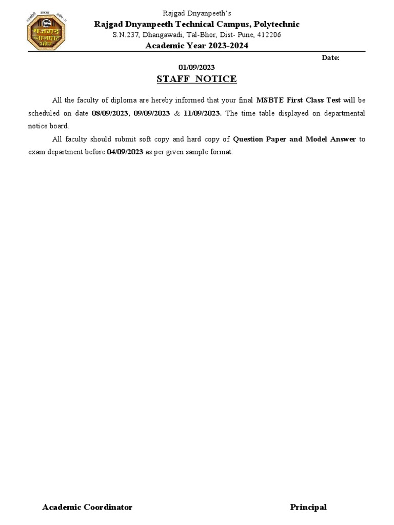 Class Test Notice | PDF