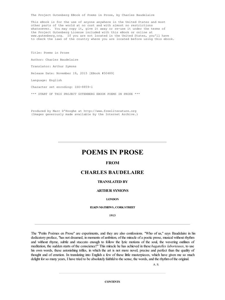 Baudelaire's Poems in Prose | PDF | Poetry