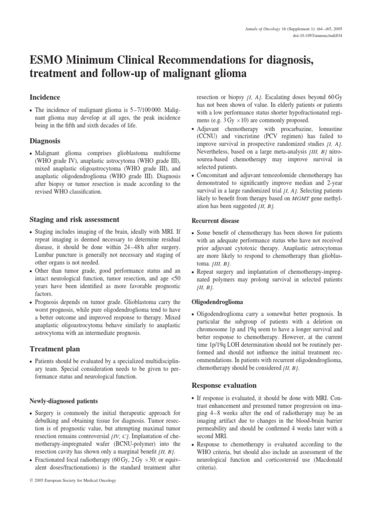 Linee Guida ESMO PDF Glioma Clinical Medicine