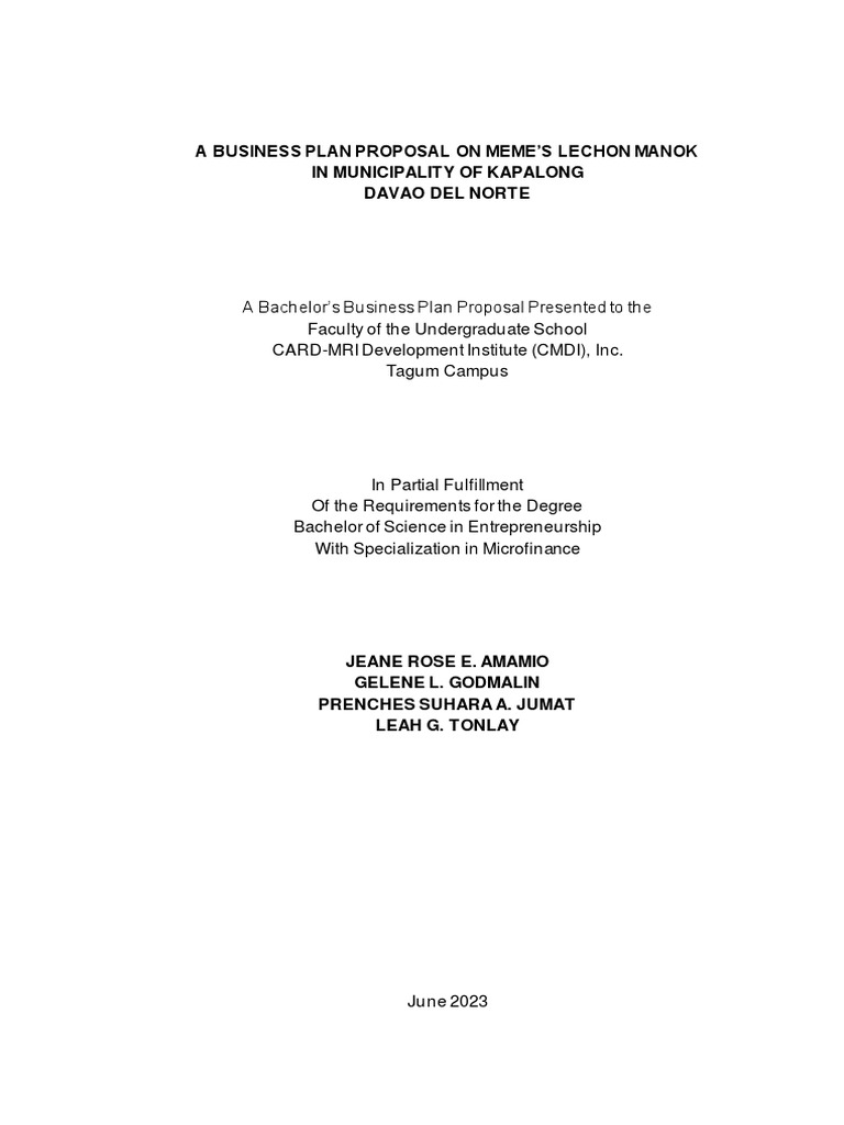 Business Plan for Meme's Lechon Manok | PDF