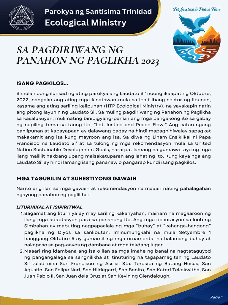Sa Pagdiriwang NG Panahon NG Paglikha 2023 | PDF