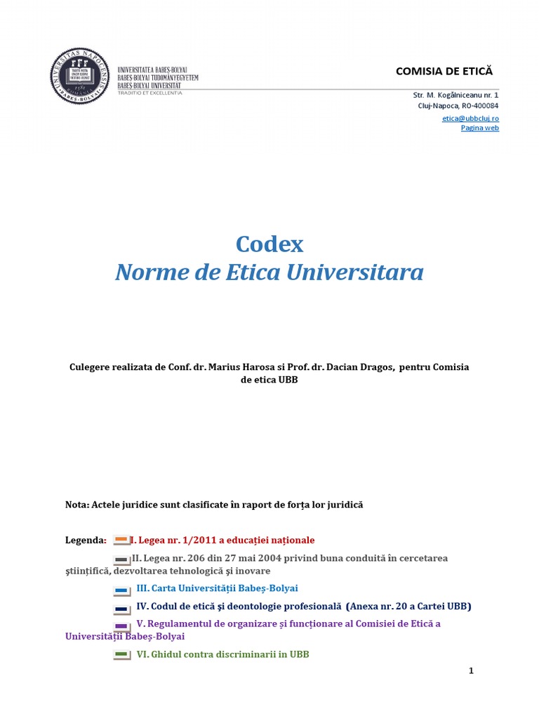 Comisia de Etica Codex Norme Etica Universitara | PDF