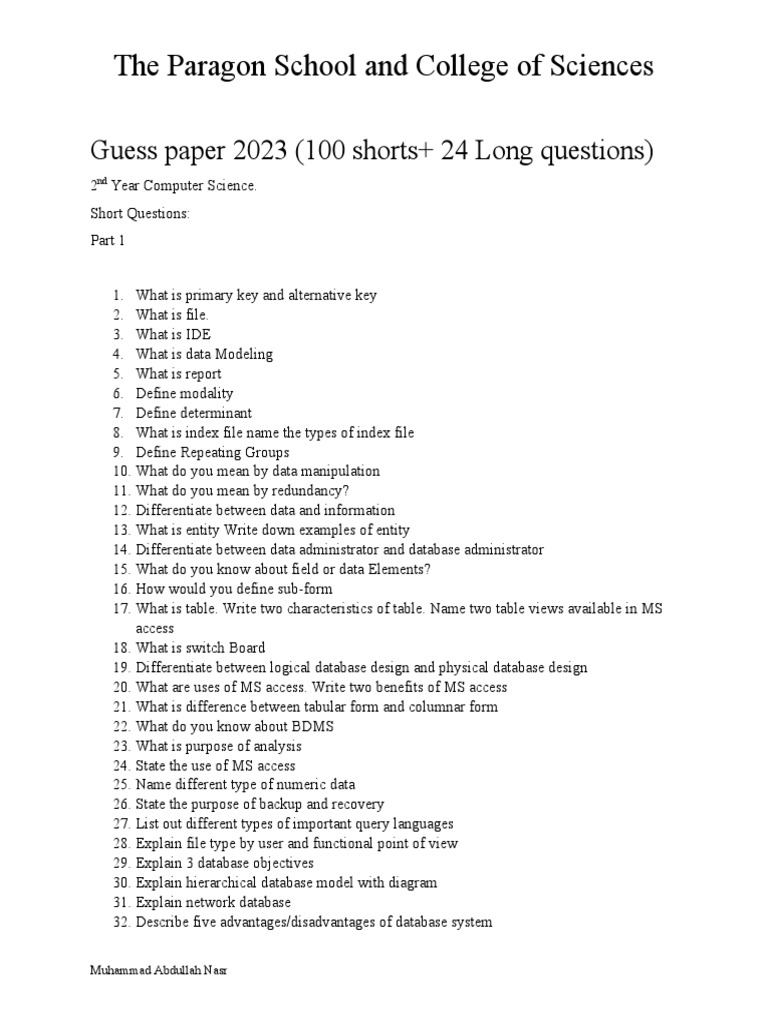 Guess Paper 2023 | PDF | Databases | C (Programming Language)