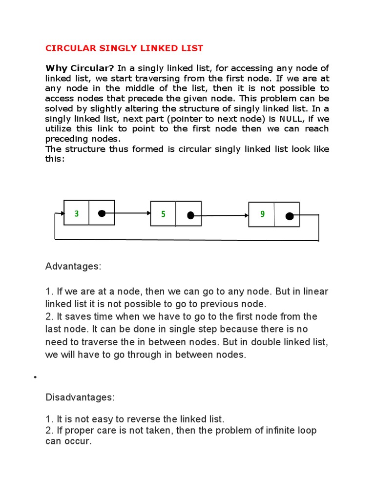 Circular Singly Linked List Overview | PDF | Pointer (Computer ...
