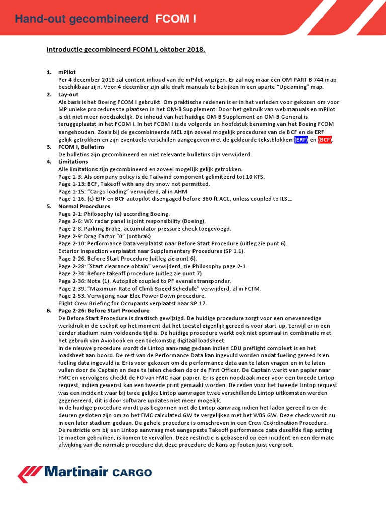 Hand-Out Combined FCOM | PDF