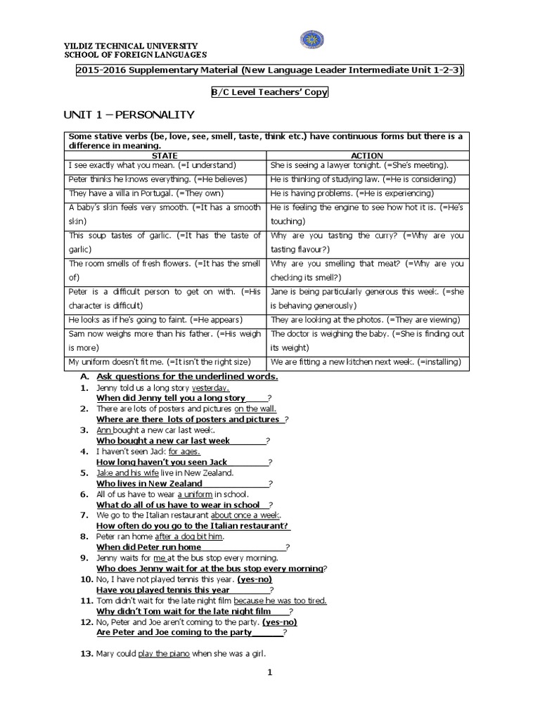 B-C Level Supplementary Mat - Intermediate 1-2-3 Key | PDF | English ...