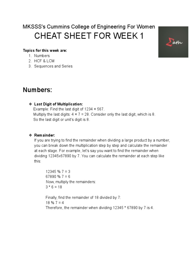 Cheat Sheet - Week 1 | PDF