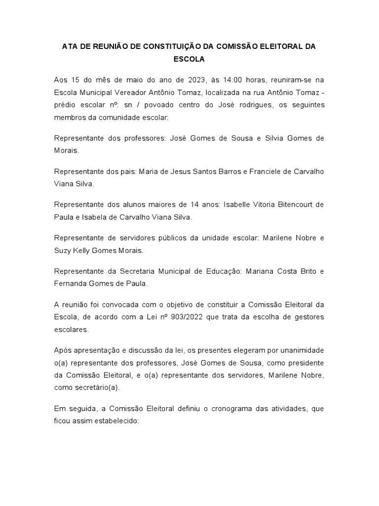 Comissão Eleitoral da Escola: Ata de Reunião | PDF | Governo | Brasil