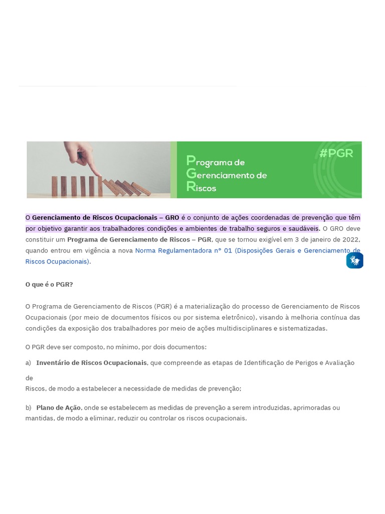 Programa de Gerenciamento de Riscos - PGR - Ministério Do Trabalho e ...