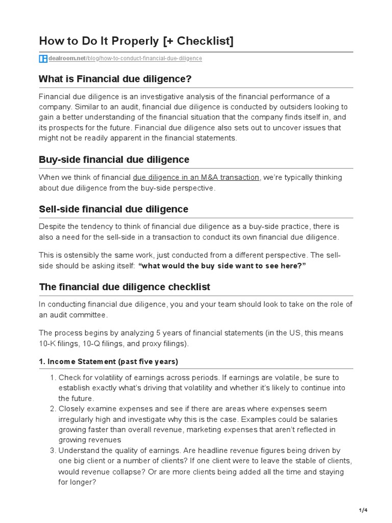 Financial Due Diligence | PDF | Due Diligence | Financial Statement