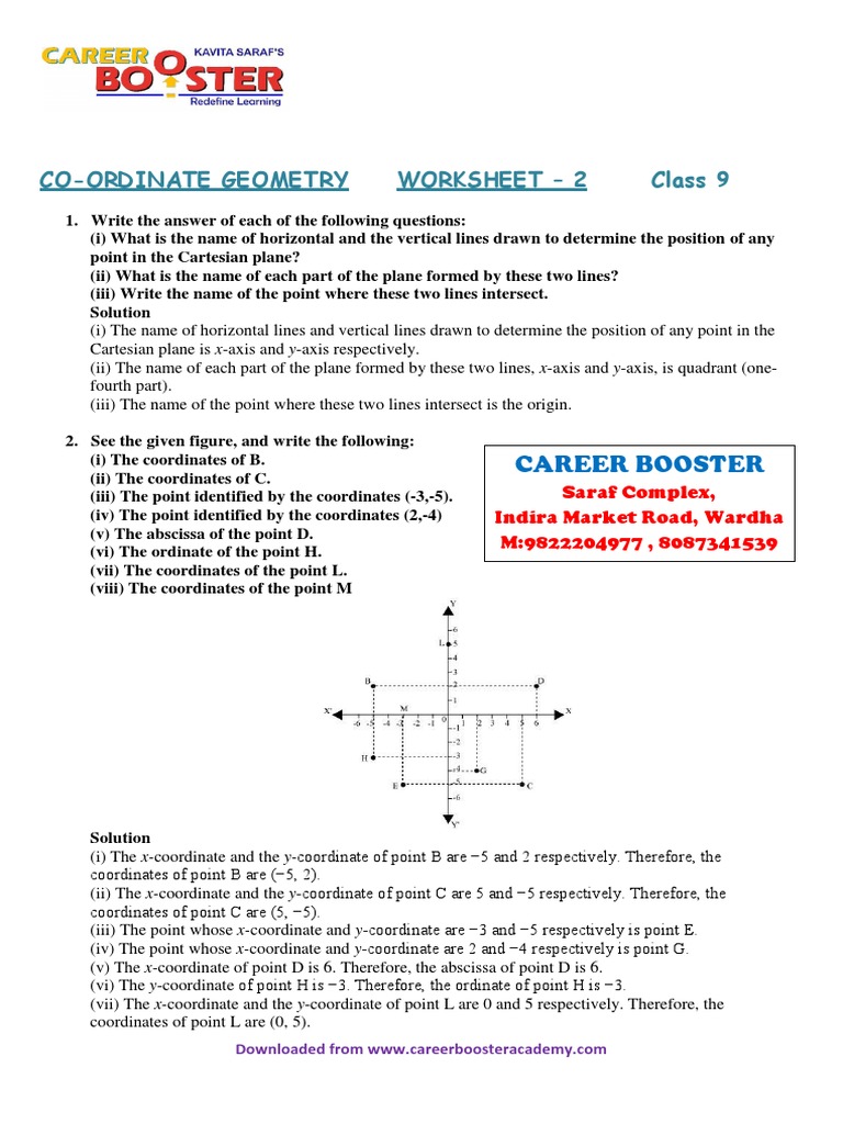 Class 10th Maths Coordinate Geometry Ex 7.1