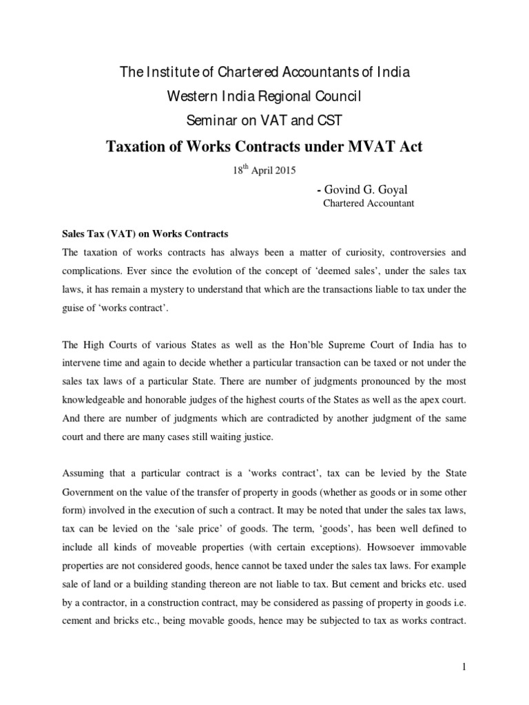 Tax of Works Contr Under MVAT Act | PDF