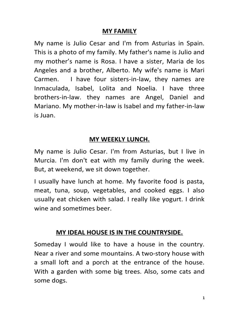My Family | PDF | Lunch | Cuisine