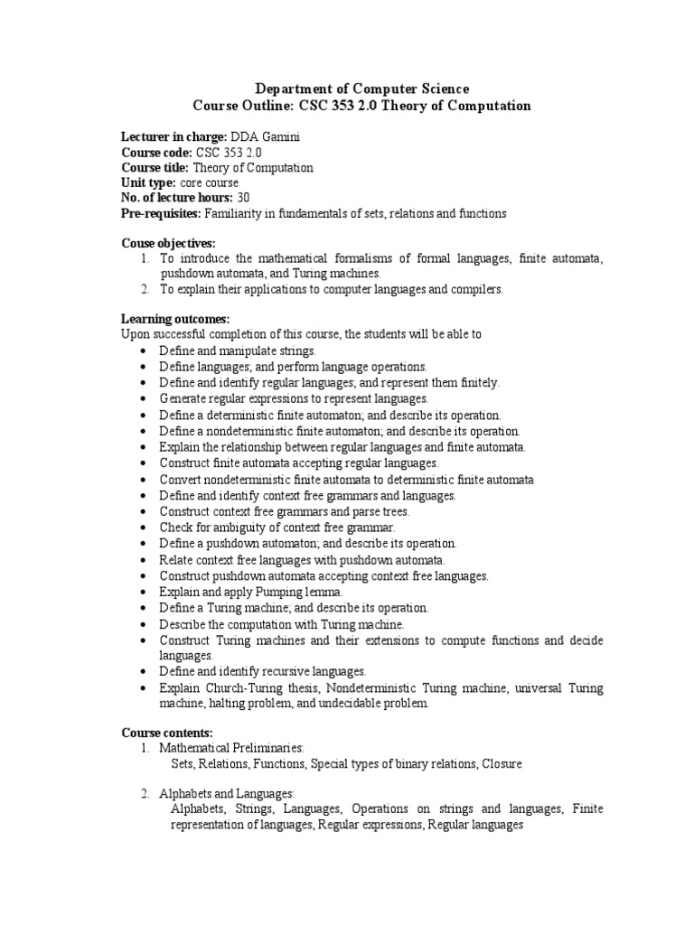 2022 CSC 353 2.0 0 Course Outline | PDF