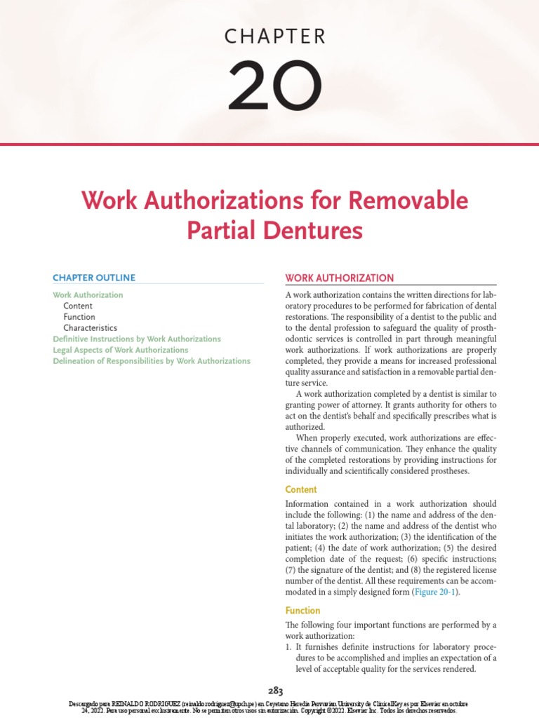 20 Work Authorizations For Removable Partial Dentures | PDF | Dentistry ...