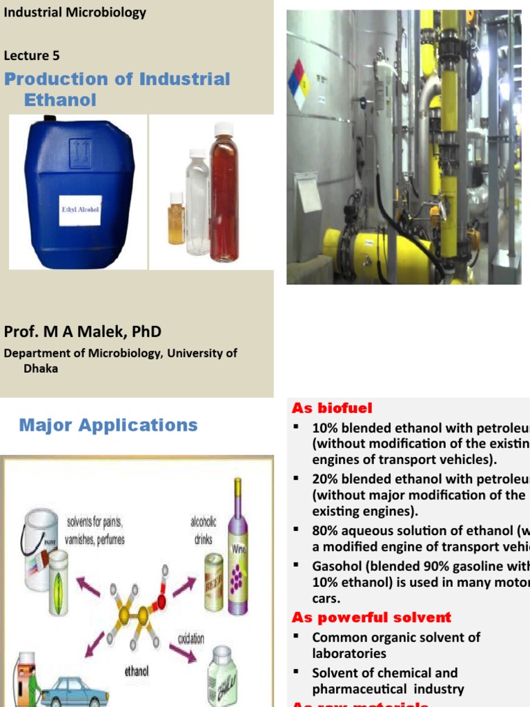 SUB Lecture 5 Production of Industrial Ethanol 2023 | PDF | Ethanol | Yeast